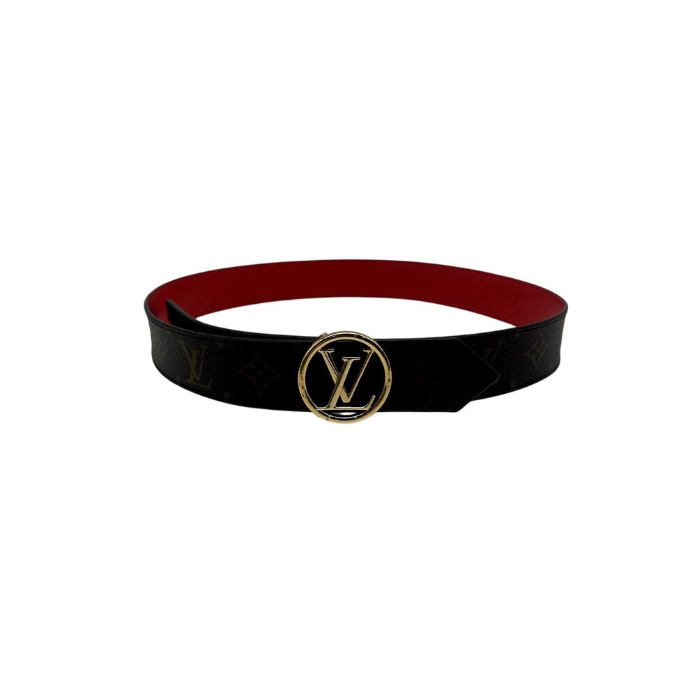 Louis Vuitton Leather Canvas Monogram LV Logo Buckle Reversible Belt Brown 85|34